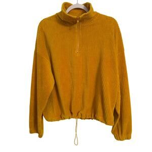 Forever 21 Women's Ribbed Gold Velour 1/4 Zip Cropped Oversized Boxy Pullover 0X